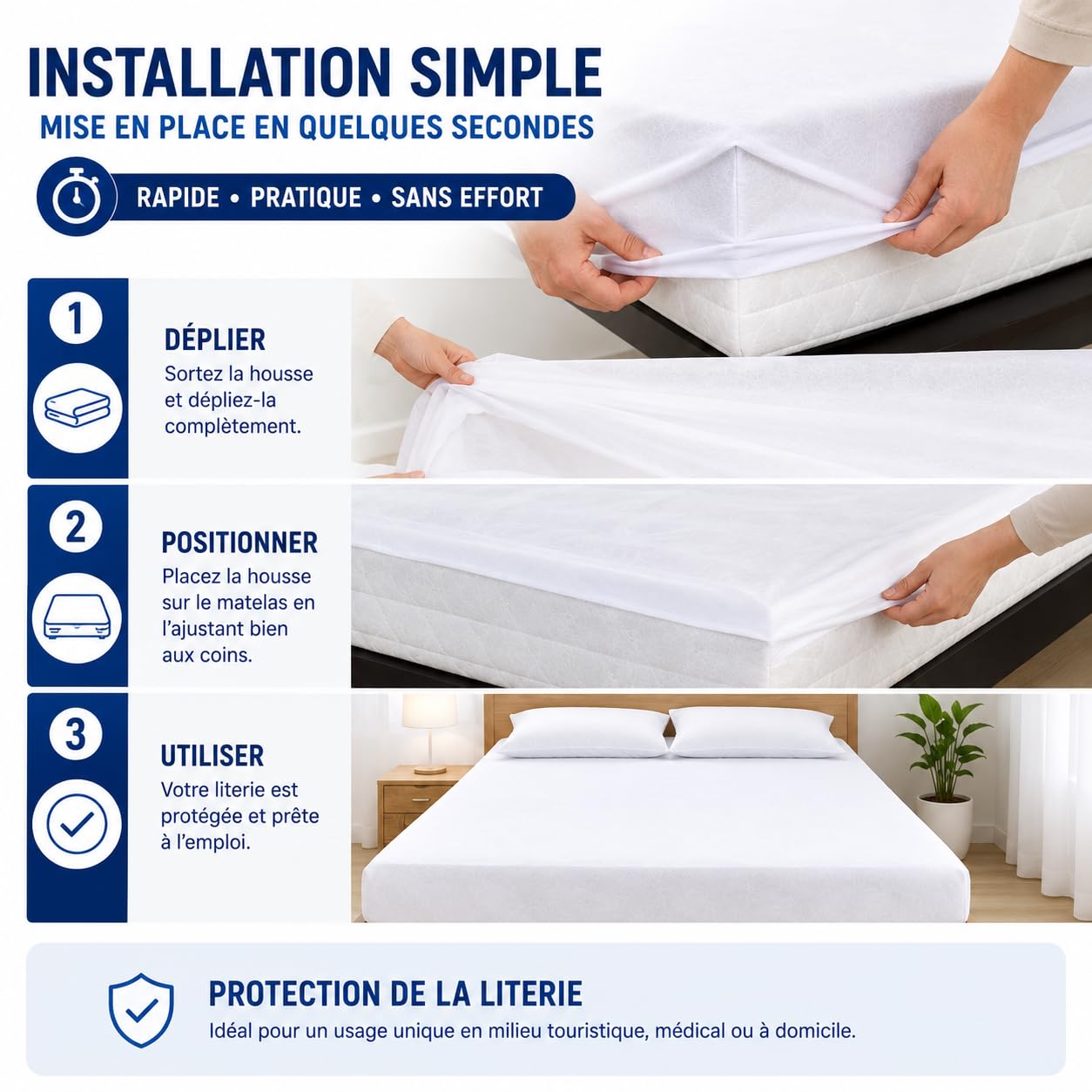 Kit biancheria da letto usa e getta – 5 fodere materasso 160 x 200 cm e 10 federe 60 x 60 cm – non impermeabile, protezione biancheria da letto – lenzuolo con angoli monouso – turismo e medico