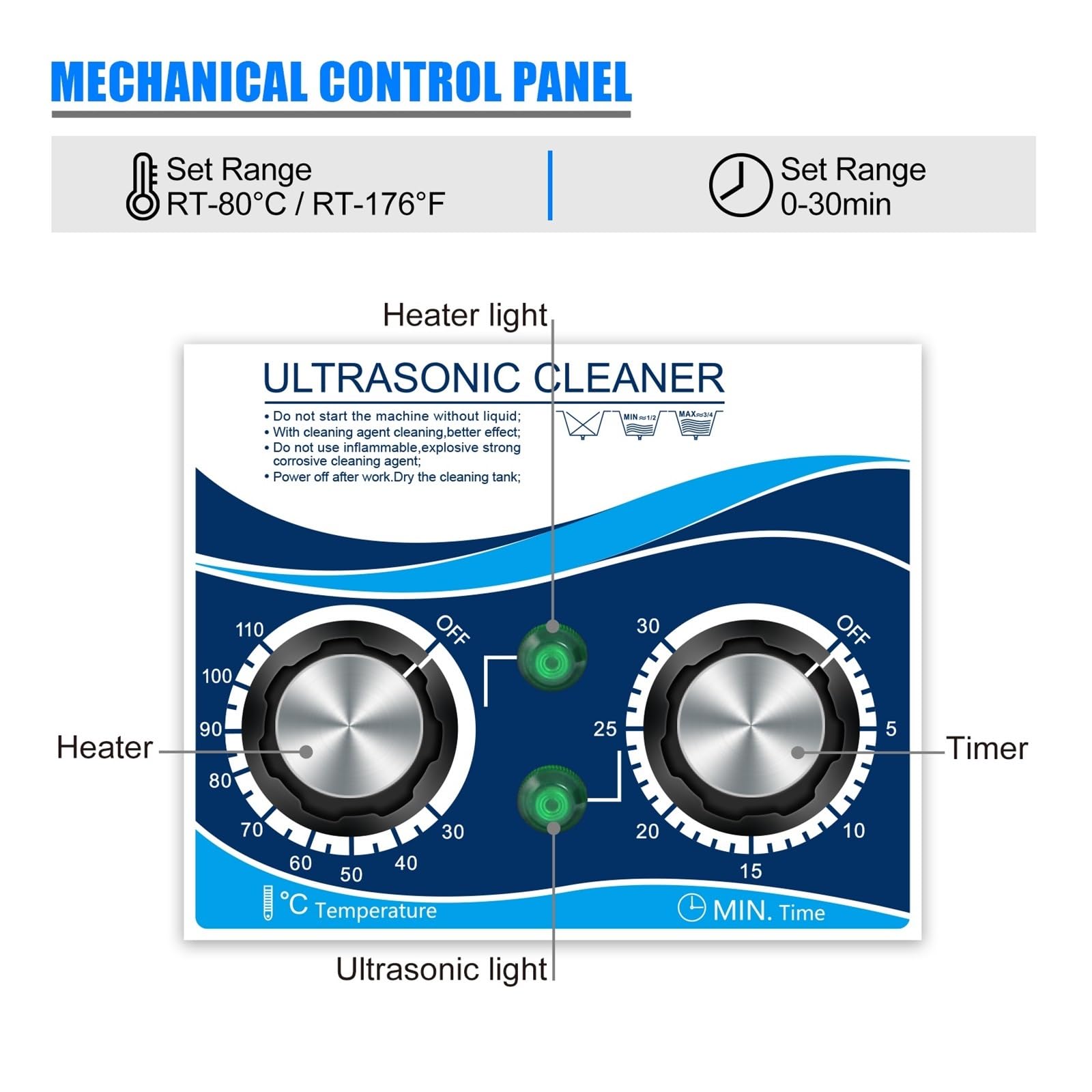 Pulitore Ad Ultrasuoni da 120 W, Bagno da 1,3 Litri, Timer da 0 A 30 Minuti con Riscaldatore Ad Ultrasuoni for Orologi, Occhiali, Gioielli, Parti A Casa
