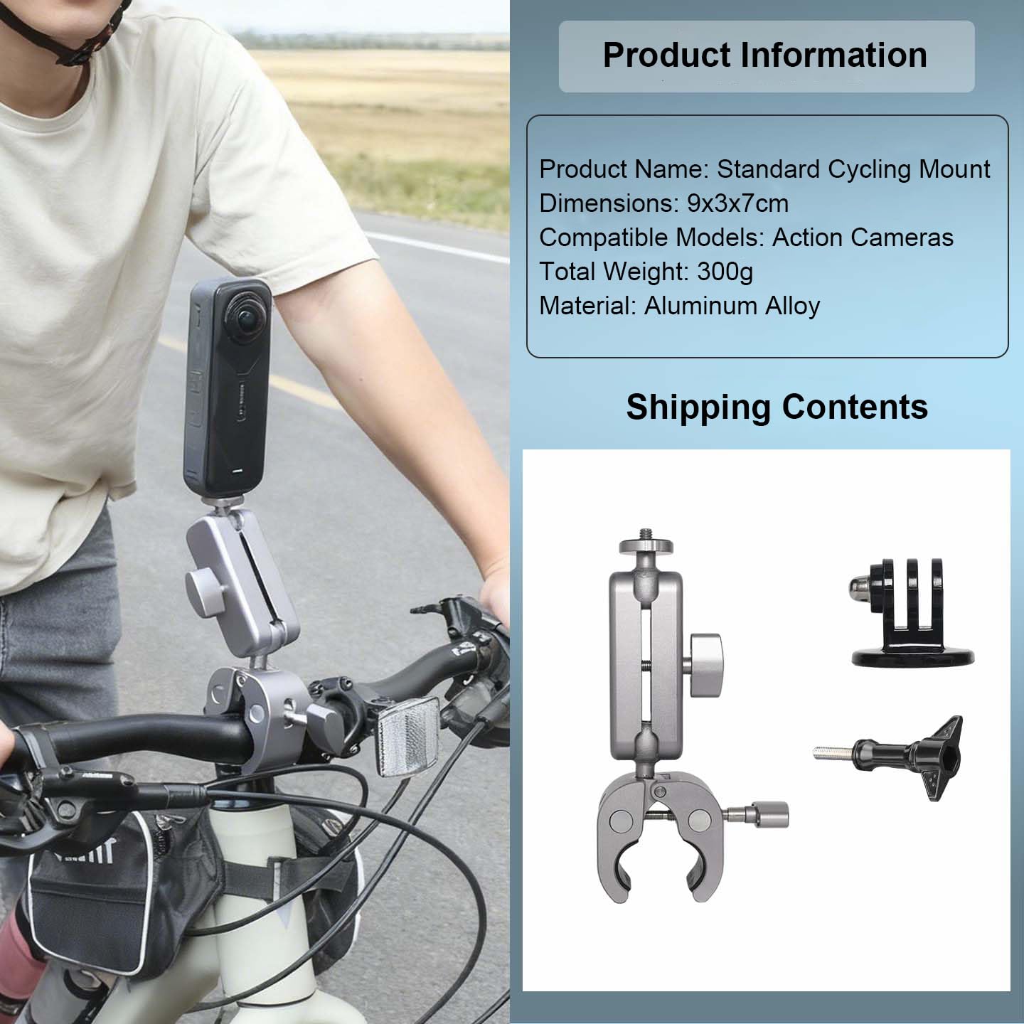 Soporte de cámara de acción para Insta360 y para cámaras DJI, soporte de brazo de manillar de motocicleta con rotación de 360 grados para accesorios de grabación de ciclismo (estándar)