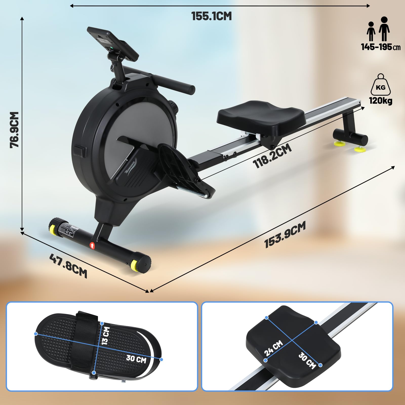 Rameur d'Appartement à 16 Niveaux de Résistance Magnétique, Rameurs Silencieux Glissière Lisse, Rameurs Appartement Magnétique Ecran LCD, Rameur Musculation Fitness, Rowing Machine Bureau