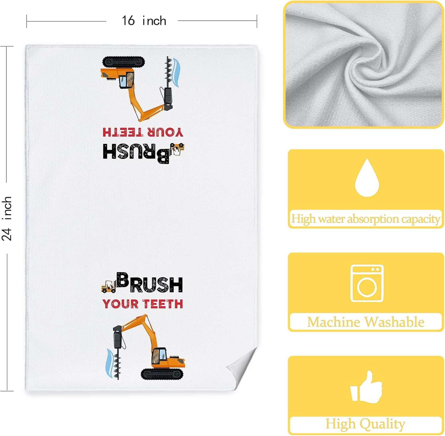 Kids Construction Decor, Truck Towels for Kids Bath Towels 16x24 Bathroom Decor Sets of 4 - Wash Your Hands Toddler Boys Girls Bathroom Decor