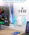 Outlet Extender Surge Protector, Wall Charger Power Bar Multi Plug 6 Outlet with 4 USB Ports (2 USB-C) 3-Sided Multi Plug Wall Outlet 1800J Power Strip for Home Office Dorm Room Essentials White