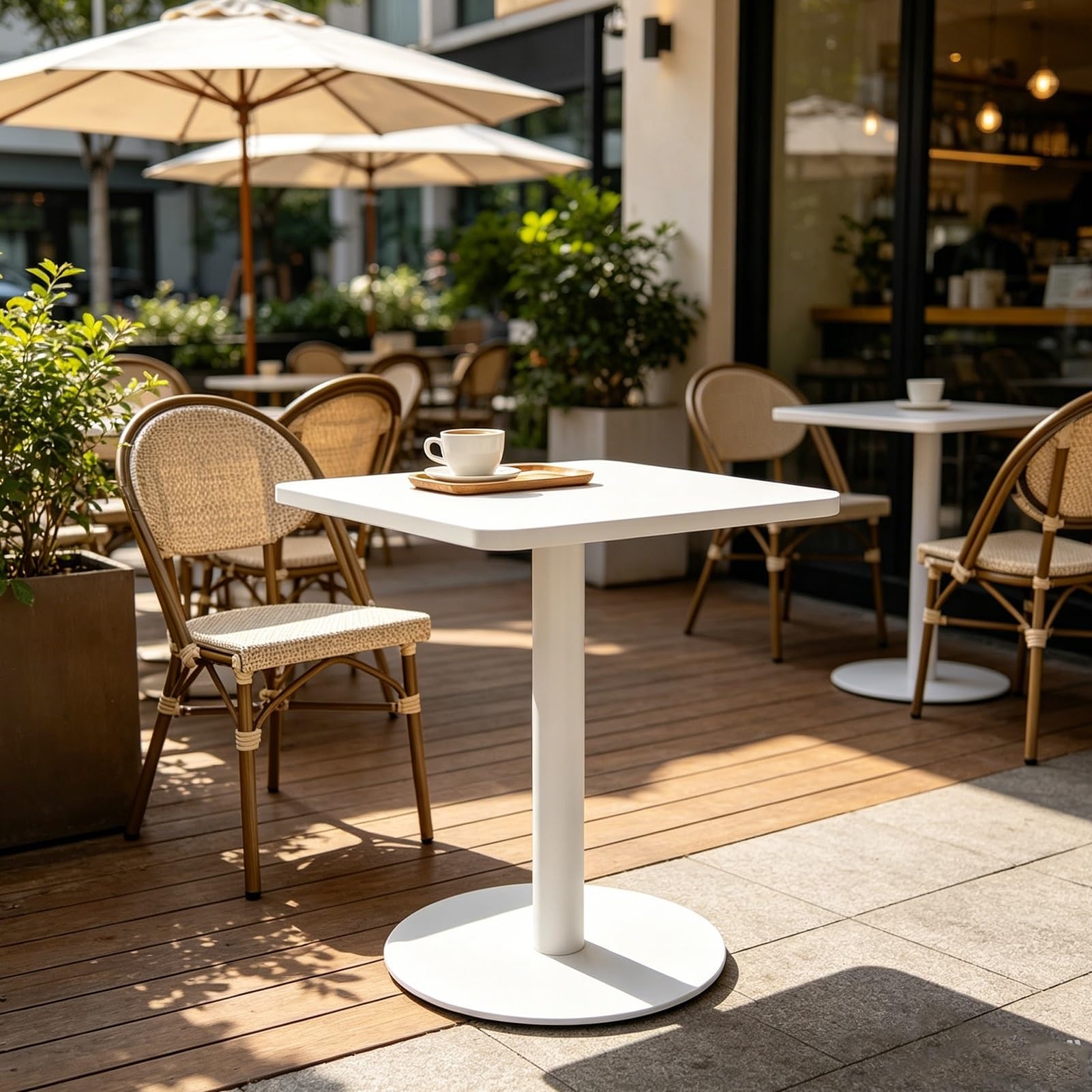 Koktajl Bistro Blat Stół Śniadanie Jadalnia Kuchnia Biurko Białe | Stolik kawowy, metalowy wysoki stół pubowy Nowoczesny stół bistro Wysokie meble do jadalni(biały,48x48x72cm)