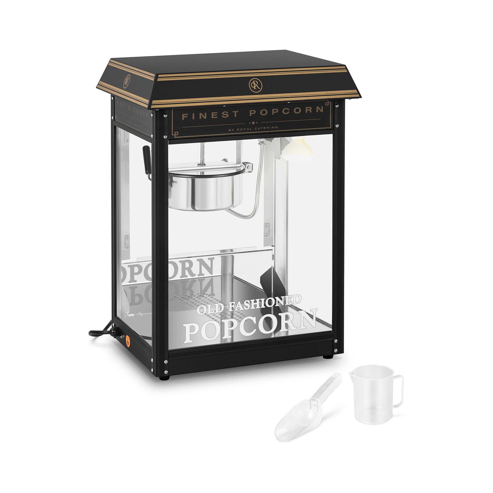 Royal Catering Popcorn Machine 5-6kg/h 1500W, Retro Black & Gold, Stainless Steel & Glass