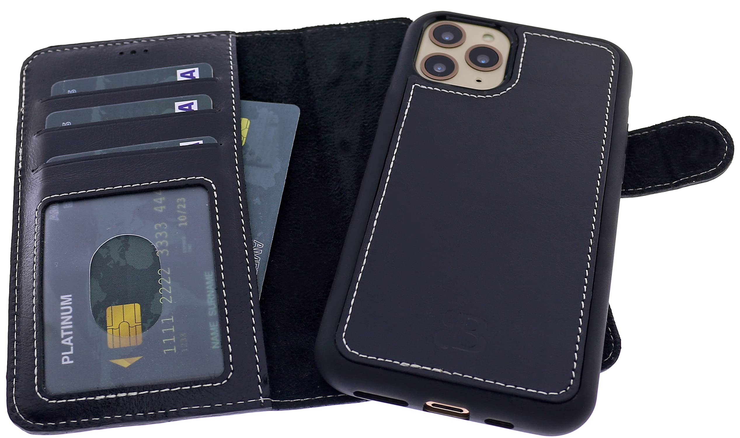 Burkley Custodia iPhone 13 Mini con portacarte e supporto - Cover in pelle vintage iPhone 13 Mini per uomini e donne - Custodia protettiva per telefono con protezione RFID/NFC - marrone sellino