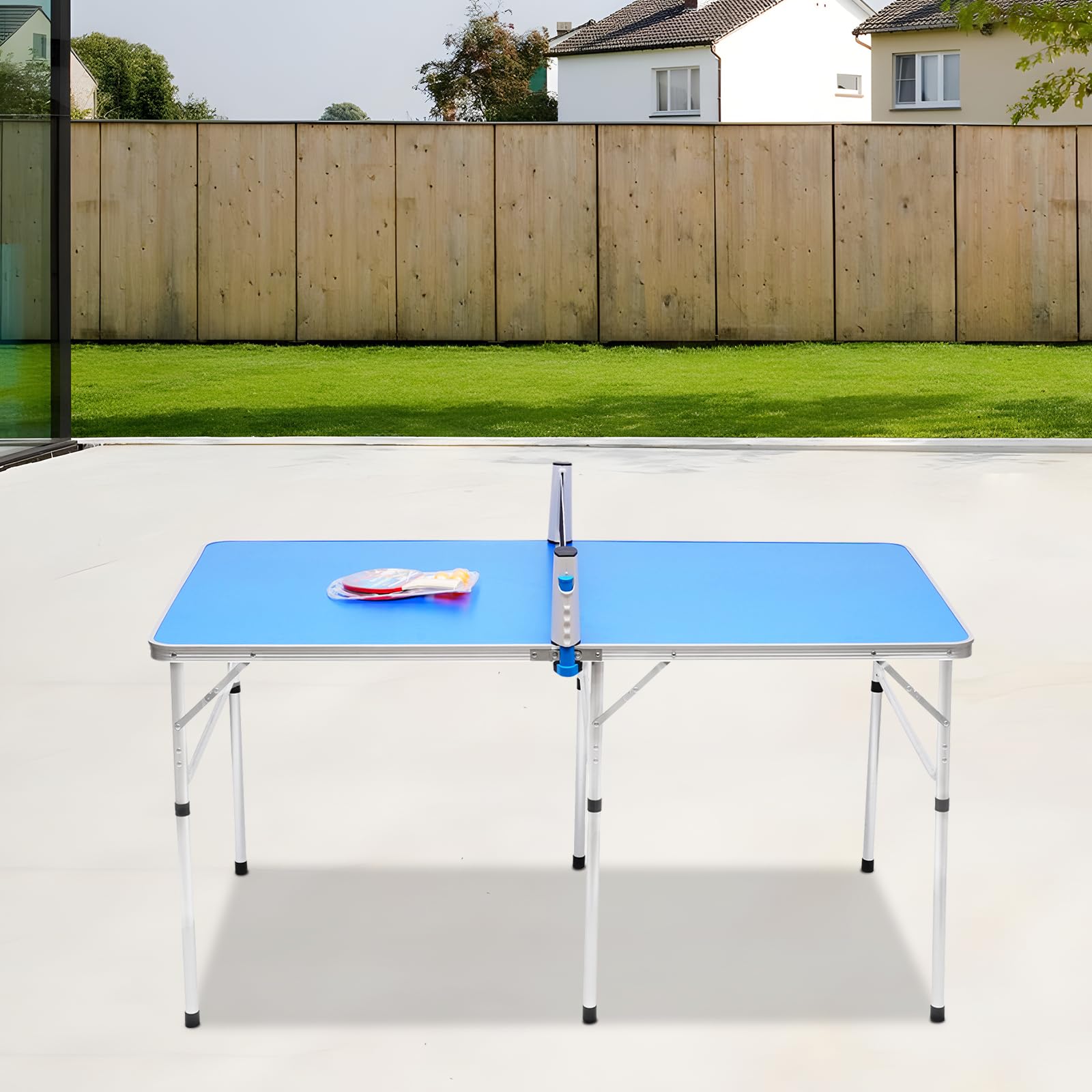 Tavolo da ping pong per esterni, pieghevole, con rete in MDF e lega di alluminio, 152 x 76 x 76 cm, con rete, racchette e palline per familiari o amici