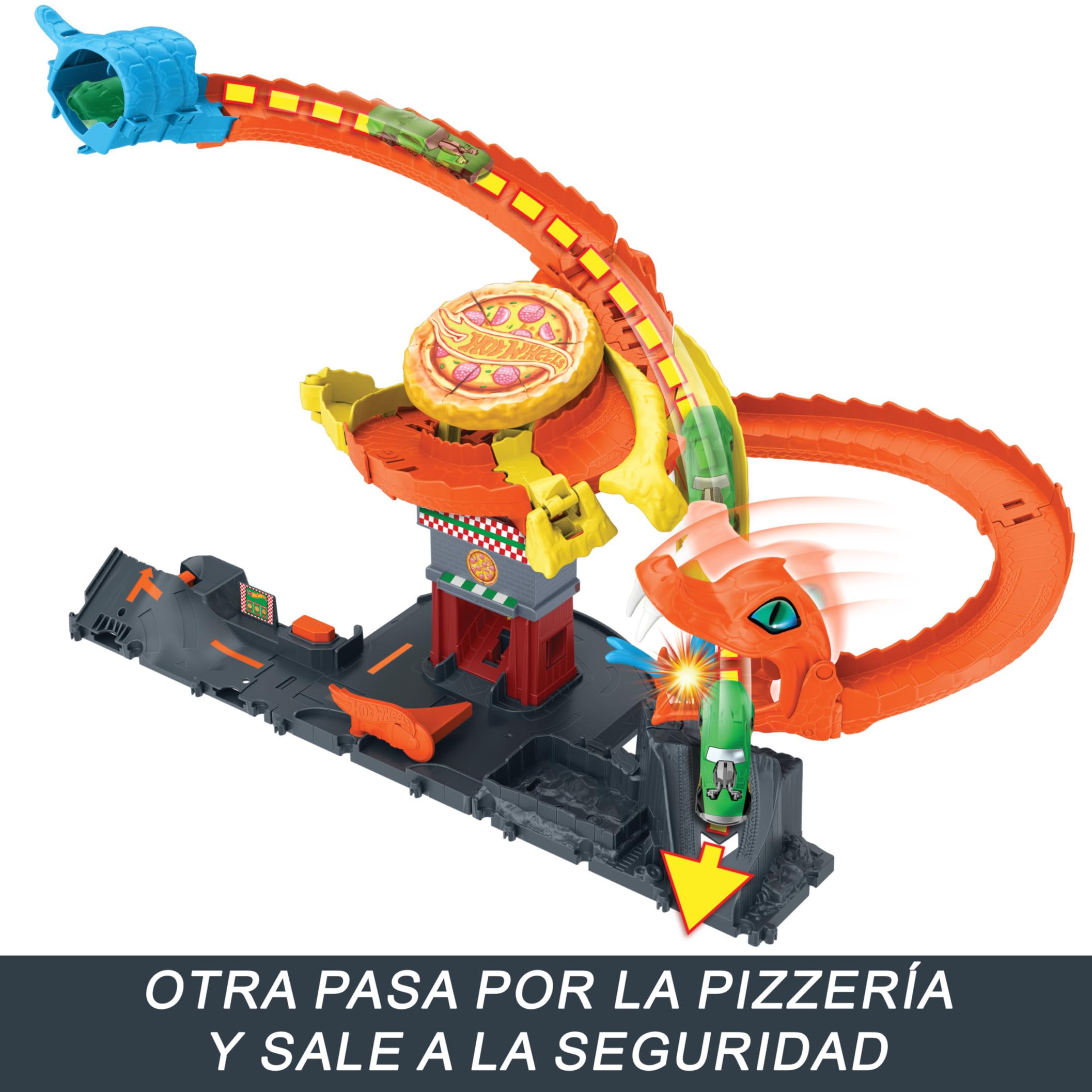 Hot Wheels City “Let's Race - ¡a Correr!” Netflix - Pizza Slam Ataque de Cobra Pista para Coches de Juguete con Serpiente, Incluye 1 vehículo, +4 años (Mattel HTN81) — view 4