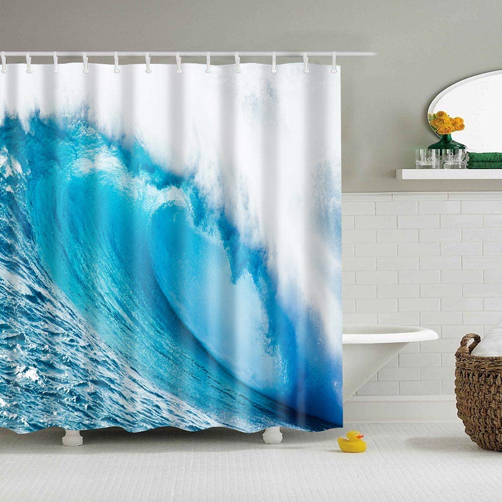 BOYOUTH Sea Wave Pattern Digital Print Shower Curtains for Bathroom Decor,Polyester Waterproof Fabric Bath Curtain with 12 Hooks,70x70 Inches,Multicolor โ image 1
