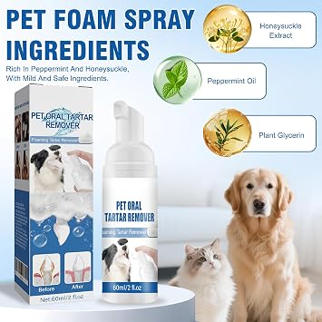 2Pcs Pet Oral Tartar Remover Spray,Pets Oral Tartars Removers Foaming Tartars,Natural Plant Formula, Support Clean & Teeth and Aid in Daily Oral Use for Pets Cats and Dog