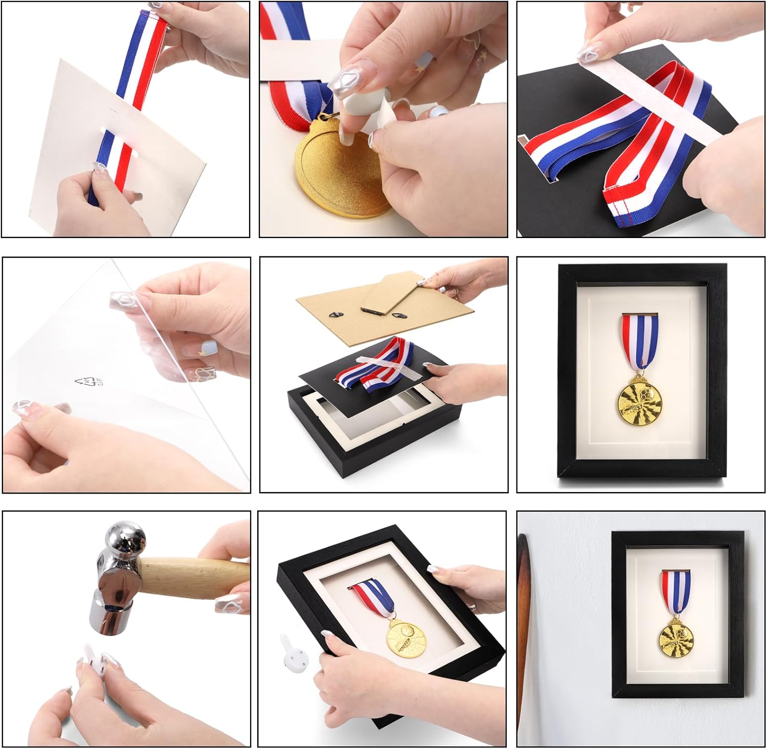 Coloch 2 Pack Medal Display Case, 6X 8 Wood Single Medal Display Frame Marathon Medal Storage Stand Decorative Badge Stand Box Glass Picture Frame for Marathon, Swimming, All Sports Medal (No Medal)