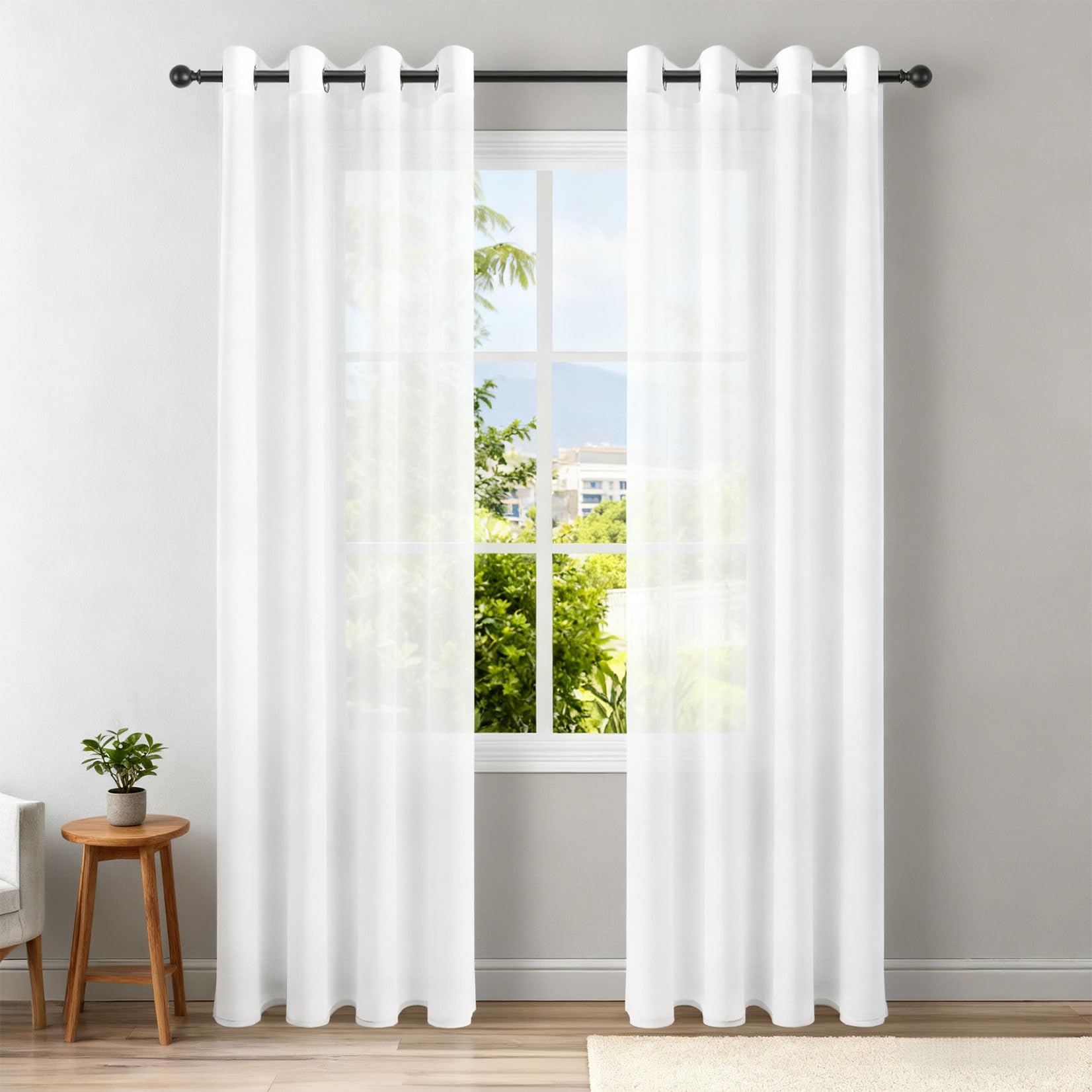 Voile rideau à oeillets haut de gamme 270x270 cm pour grande fenêtre