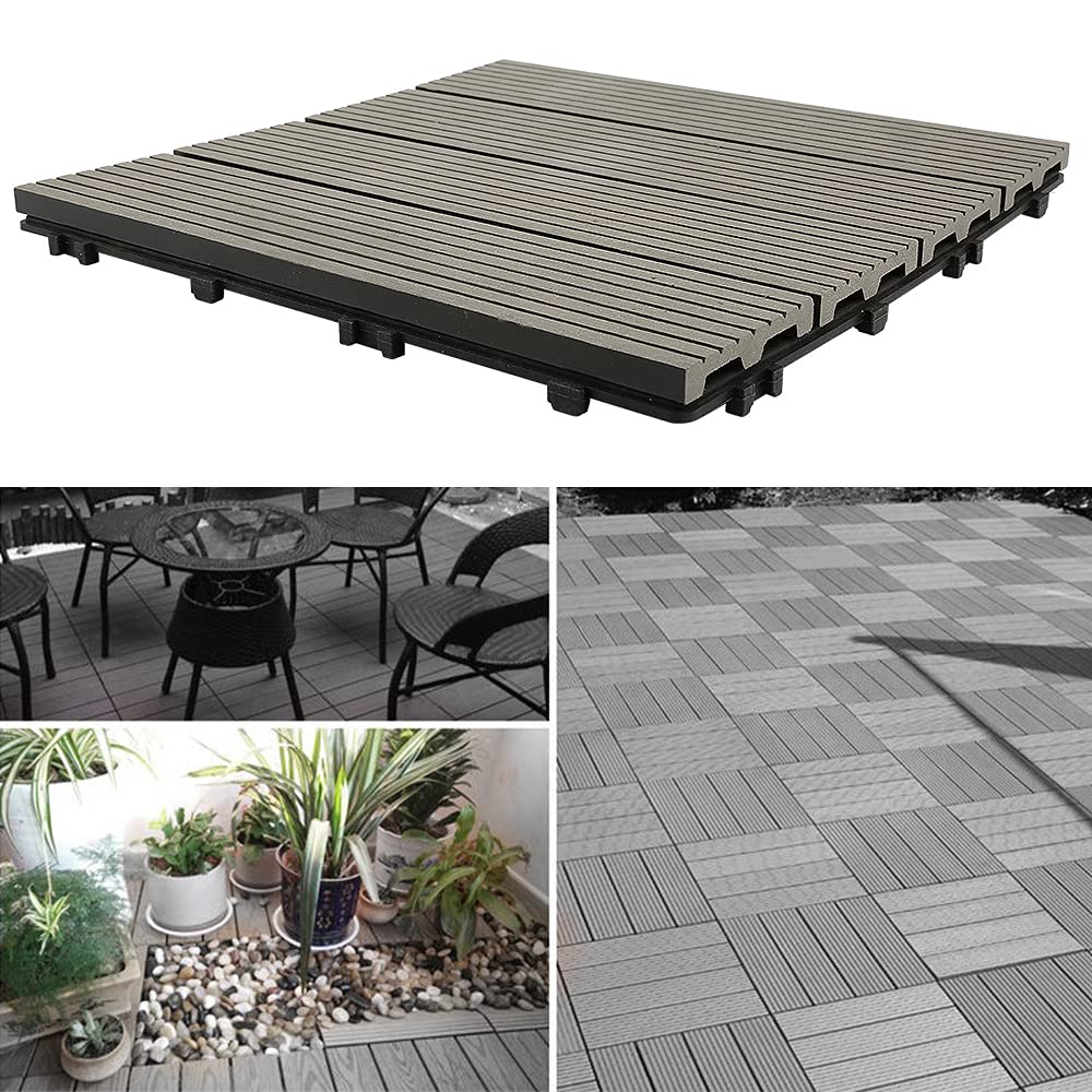 Bodenbelag Innen und Außen 11 Stück Holz Kunststoff Verbundplatten 30 x 30 cm für Balkon Garten Terrasse (Kaffee)