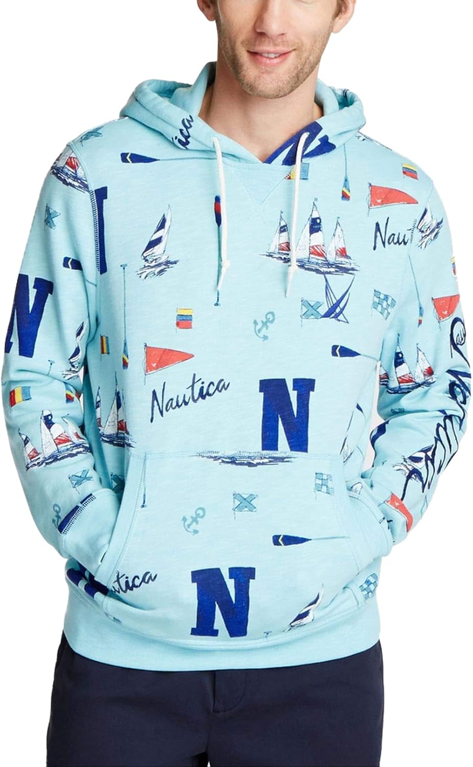 Nautica Men’s Classic-Fit Limited-Edition Printed Logo Hoodies, Harbor Mist, X-Large