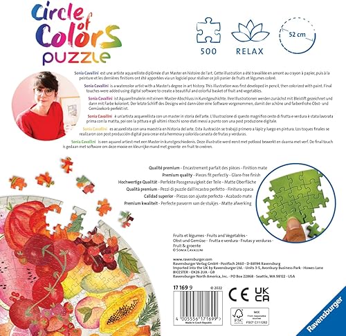Miniatura 3 de Ravensburger Circle of Colors Fruit and Vegetables - Rompecabezas redondo de 500 piezas para adultos - 17169 - Cada pieza es única, la tecnología