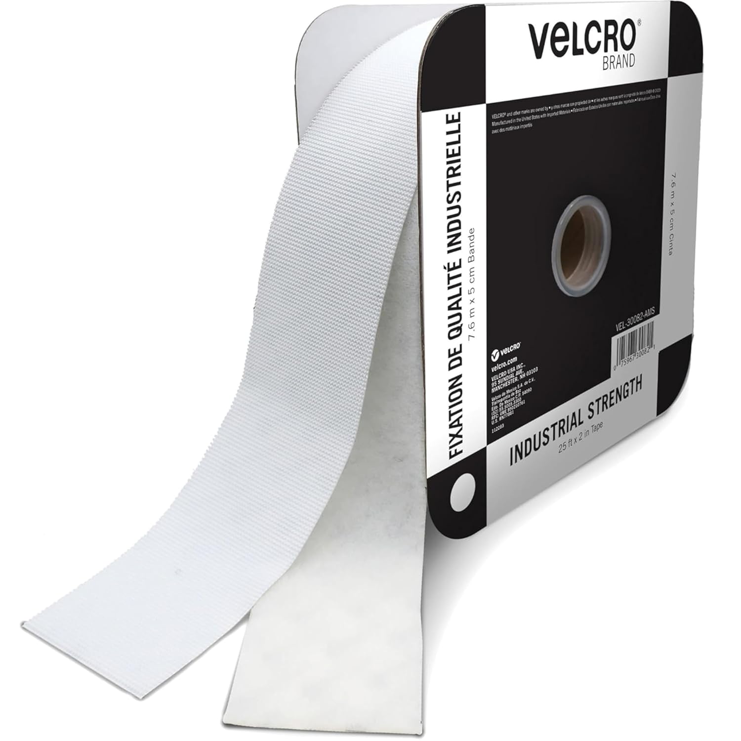VELCRO Brand Heavy Duty Tape with Adhesive | 25 Ft Bulk Roll 2" Wide | Holds 10 lbs, White | Industrial Strength Strong Hold for Indoor or Outdoor Use (30082)