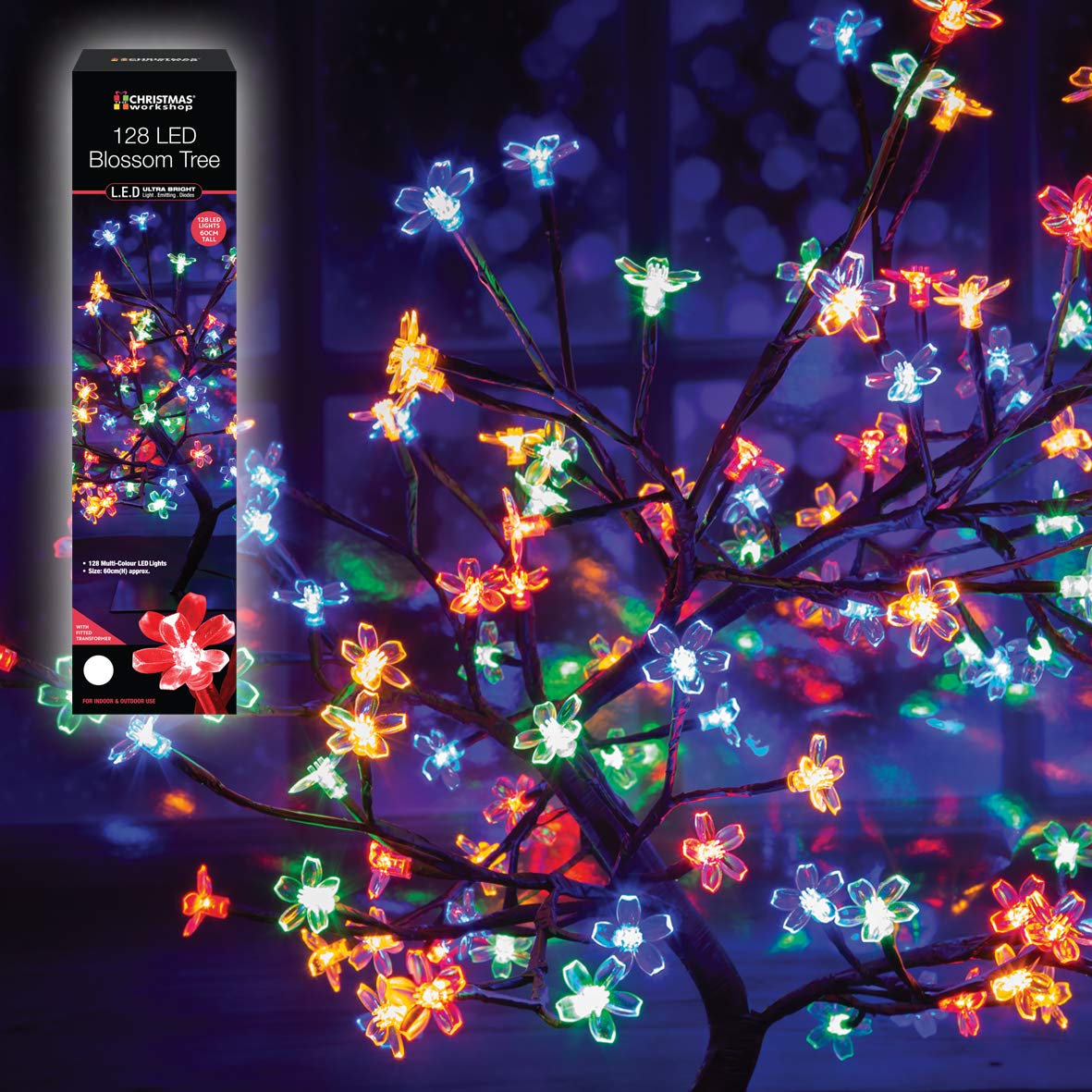 The Christmas Workshop 76440 60cm Blossom Tree / 128 Multi-Coloured Lights/Energy Efficient LEDs/Mains Operated/Steady On Light Pattern