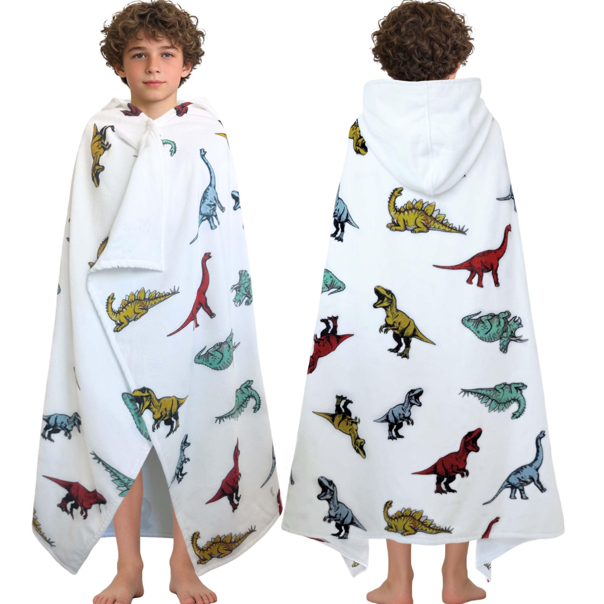 VOOVA & MOVAS Dinosaur Towel Robe Kids 8Years Up,100% Cotton,Absorbent&Soft | 59"x41", Beach Pool Bath Towel,Gift,Wearable Towel,Thick,Skin-Friendly,Machine Washable Durable,Premium Quality Dino Print-2 59"X41"(8 Years Up)