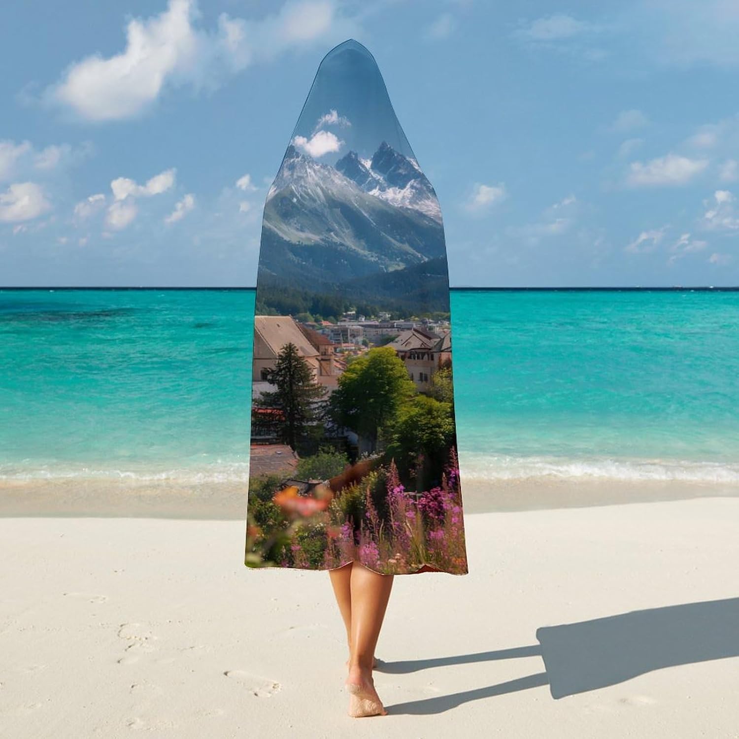 Alpine Mountains Forests Wearable Blanket Oversized Throw Cape | Cozy Hooded Blanket Gifts for Women Men