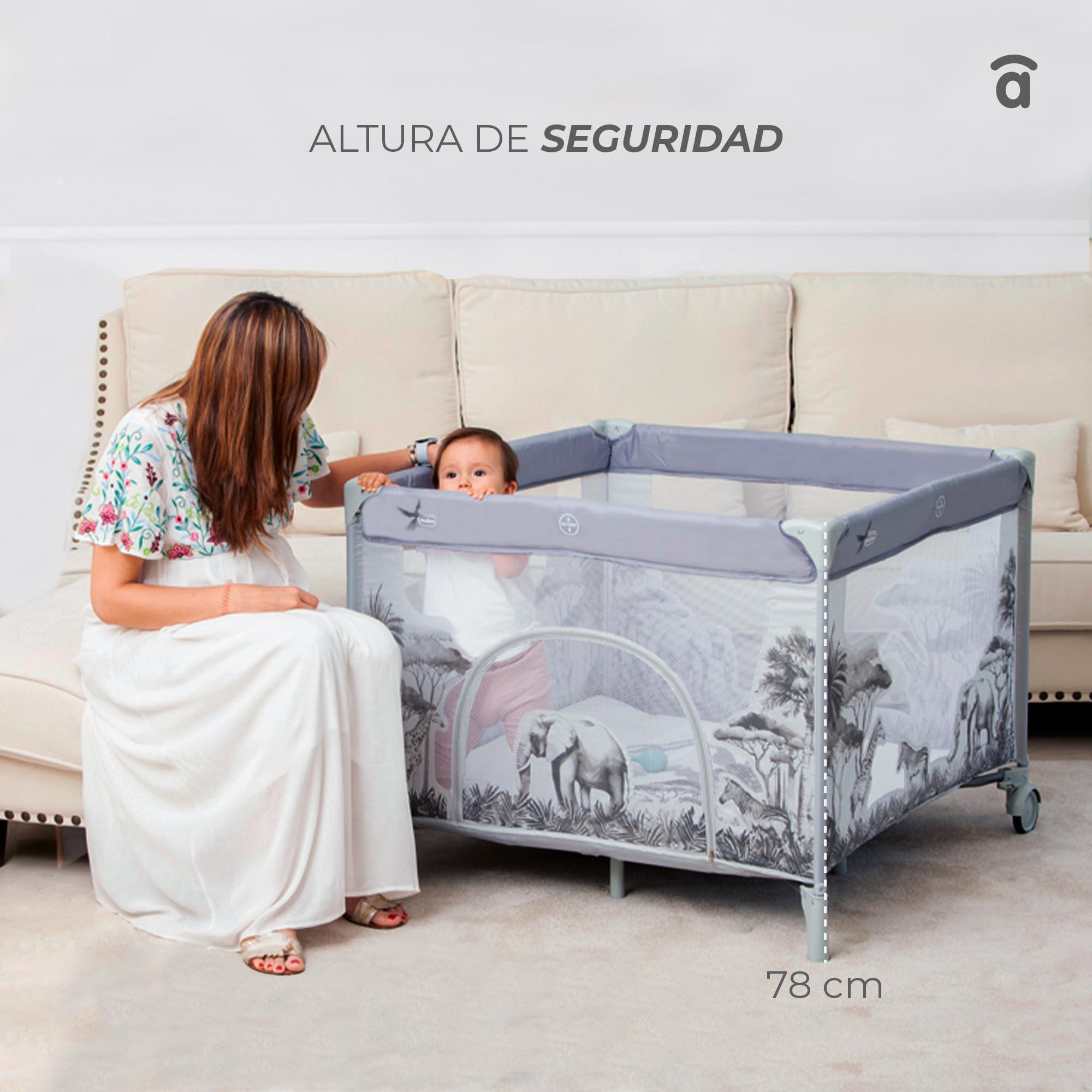 Asalvo 12470 - Parque cuadrado, diseño molinillo, color beige, 97 x 77 x 97 cm