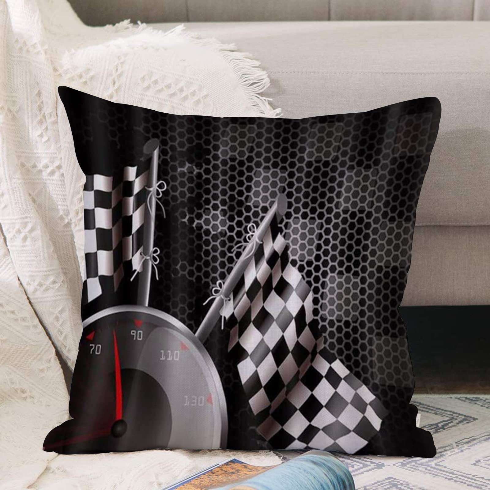 Annkoot F1 Car Racing White Black Cushion Covers 18X18 Inch,,Throw Pillow Cover Soft Pillowcases With Invisible Zipper For Sofa And Couch 45X45cm