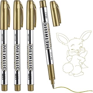4 Pcs Gold Metallic Pens Gold Metallic Markers, Gold Pens Metallic, Gold Metallic Pens For Writing Gold Paint Pens Silver Pen Writing for Card Writing Signature Lettering, Photo Album, Scrapbook Craft