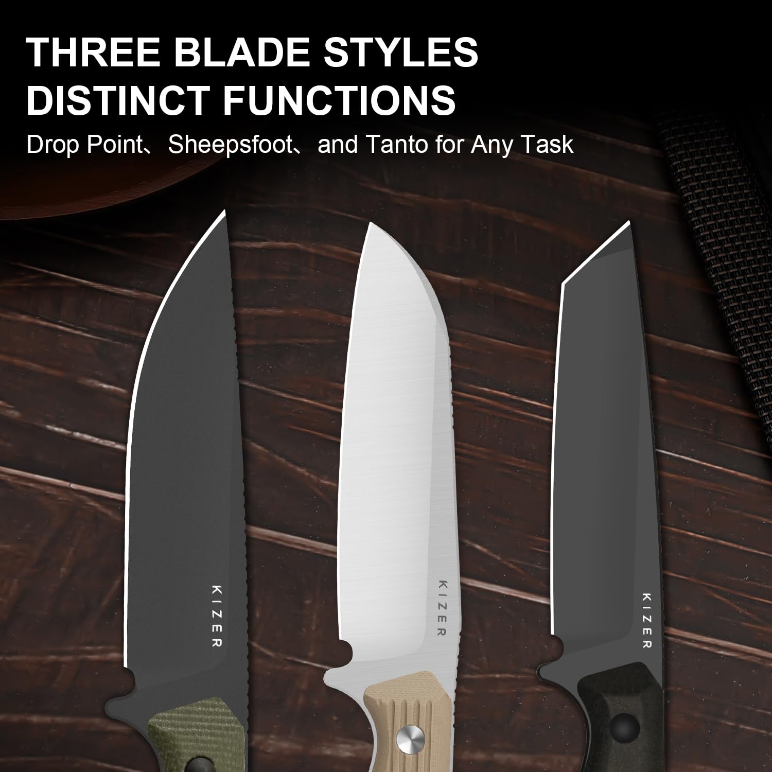 Kizer Begleiter Fix Couteau à Lame Fixe, Lame Sheepsfoot AEB-L de 3,75 pouces, Couteaux de EDC avec Étui Kydex, Manche G10 Marron, Couteau EDC pour Camping, Randonnée et Survie 1045MS2