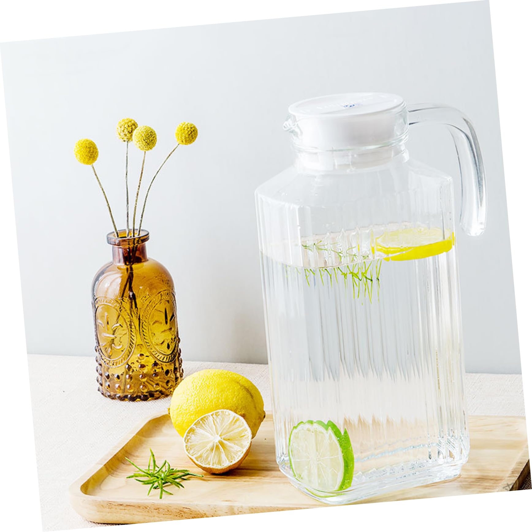 Zerodeko Glaskrug 1,7l mit Auslaufschutz Große Glaswasserflasche für Kaltes Wasser und Saft als Party Wasserspender oder Früchteteebehälter aus Glas