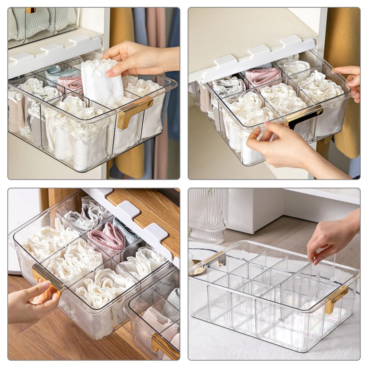 Luxshiny Organizer Coperchio in Pet per Biancheria Intima Calzini e l'organizzazione Design a Scomparti Multipli la Conservazione del Guardaroba in Casa