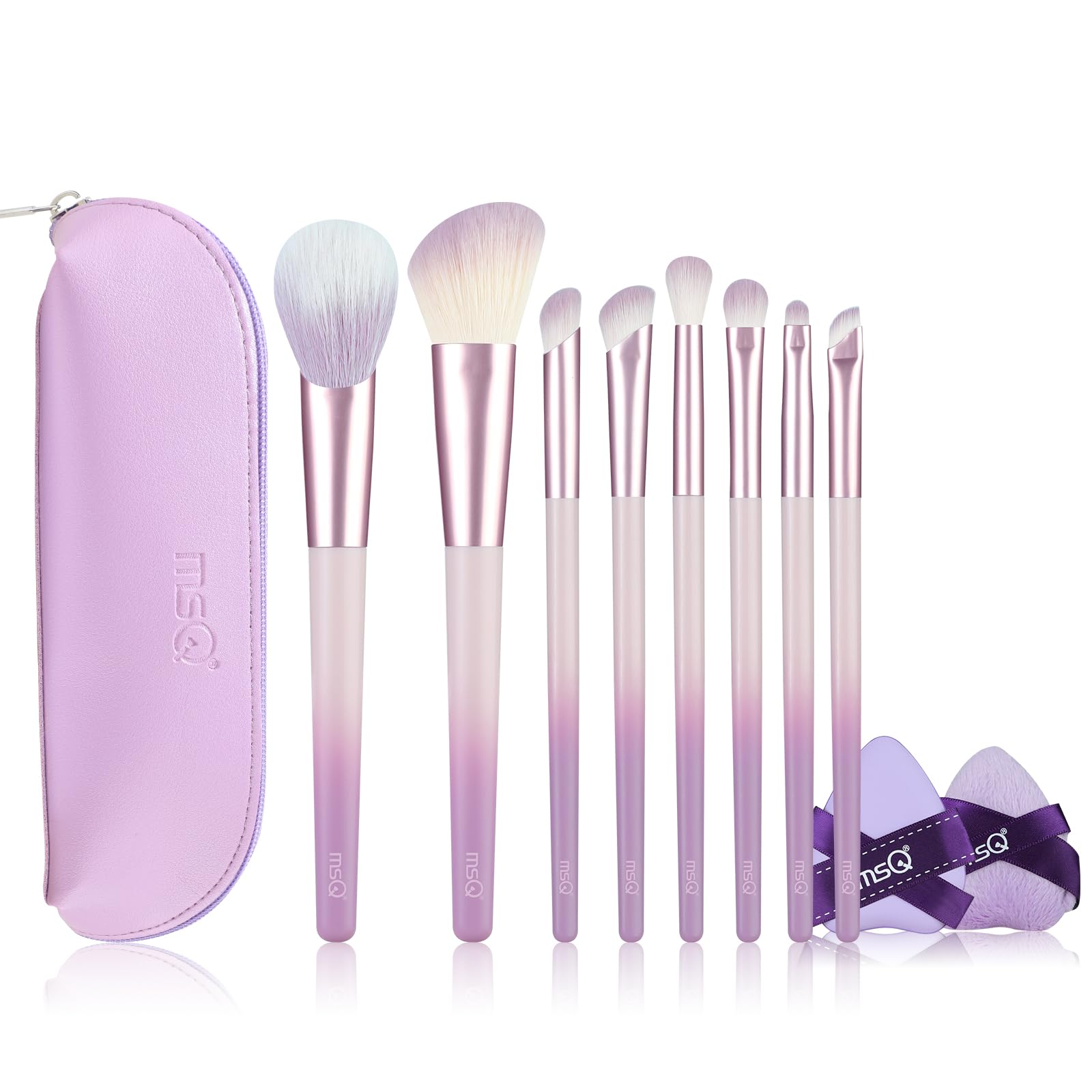 MSQ Juego de 8 brochas de maquillaje borla de polvo y esponja de limpieza