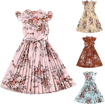 Girls Flutter Sleeves Princess Cartoon Printed Dress Toddlers Spring Summer Dress Toddler Floral Dress