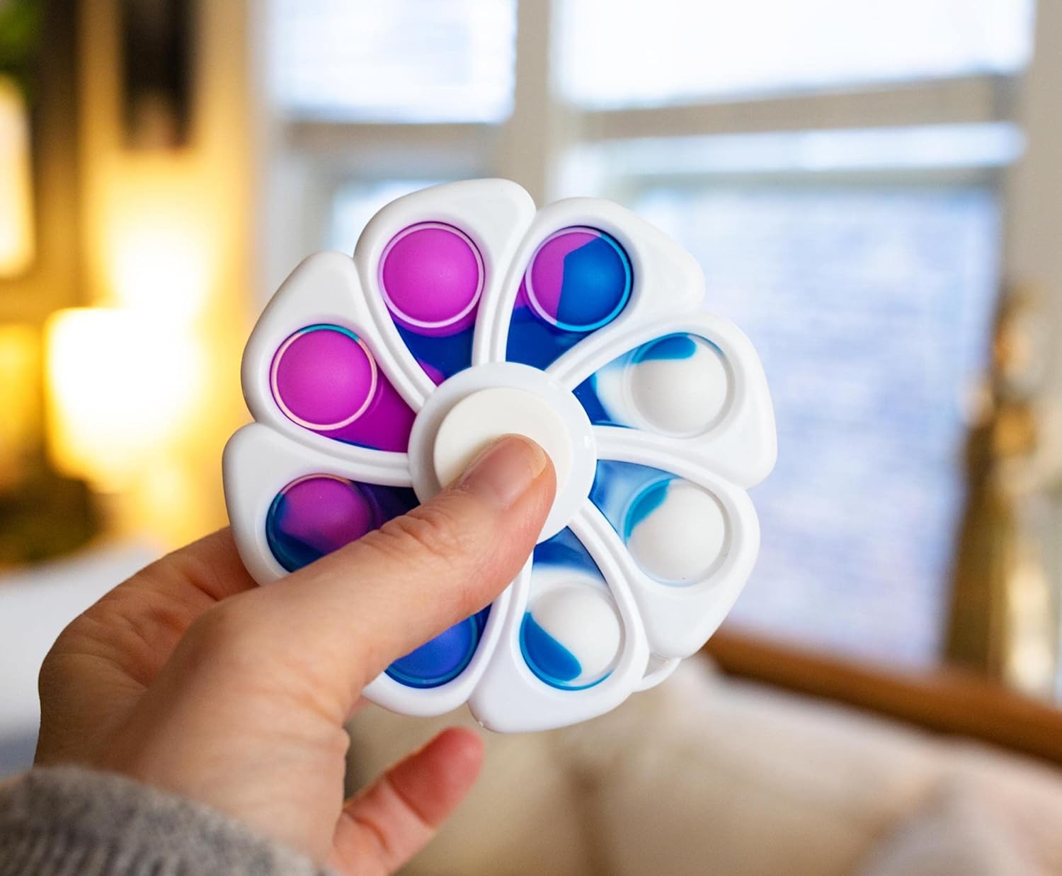 Pop Fidget Toy Spinner White Flower 8-Button Bubble Popping Game | Satisfying Hand Popper Sensory Toys for Special Needs, ADD, ADHD | Anxiety and Stress Relief Games, Novelty Gifts