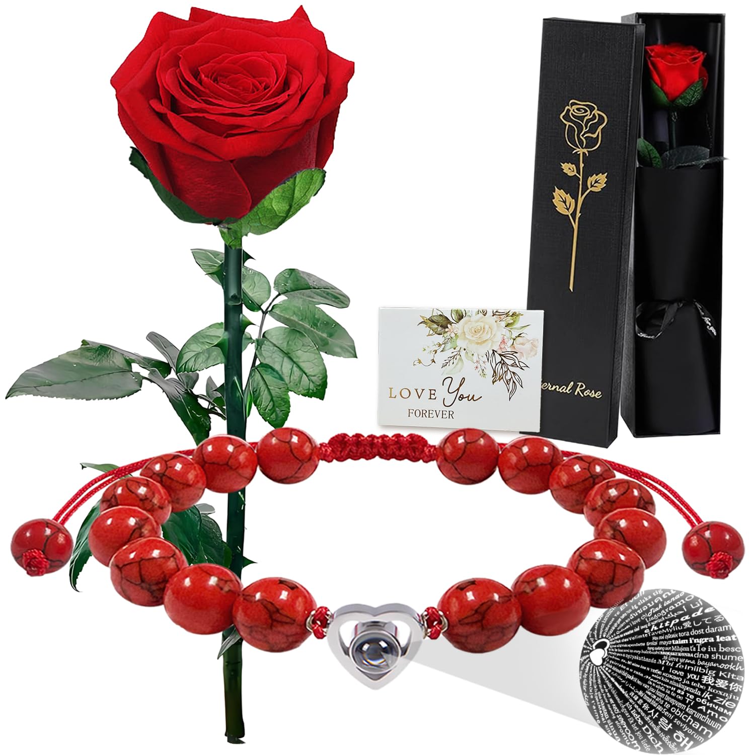 Echte Ewige Rosen mit Stiel,Konservierte Blume,Handgefertigte Infinity Rosenblume Blumenstrauß für Muttertag Valentinstag Weihnachten Thanksgiving Mutter Großmutter Ehefrau Verlobte Geschenk(Rot)
