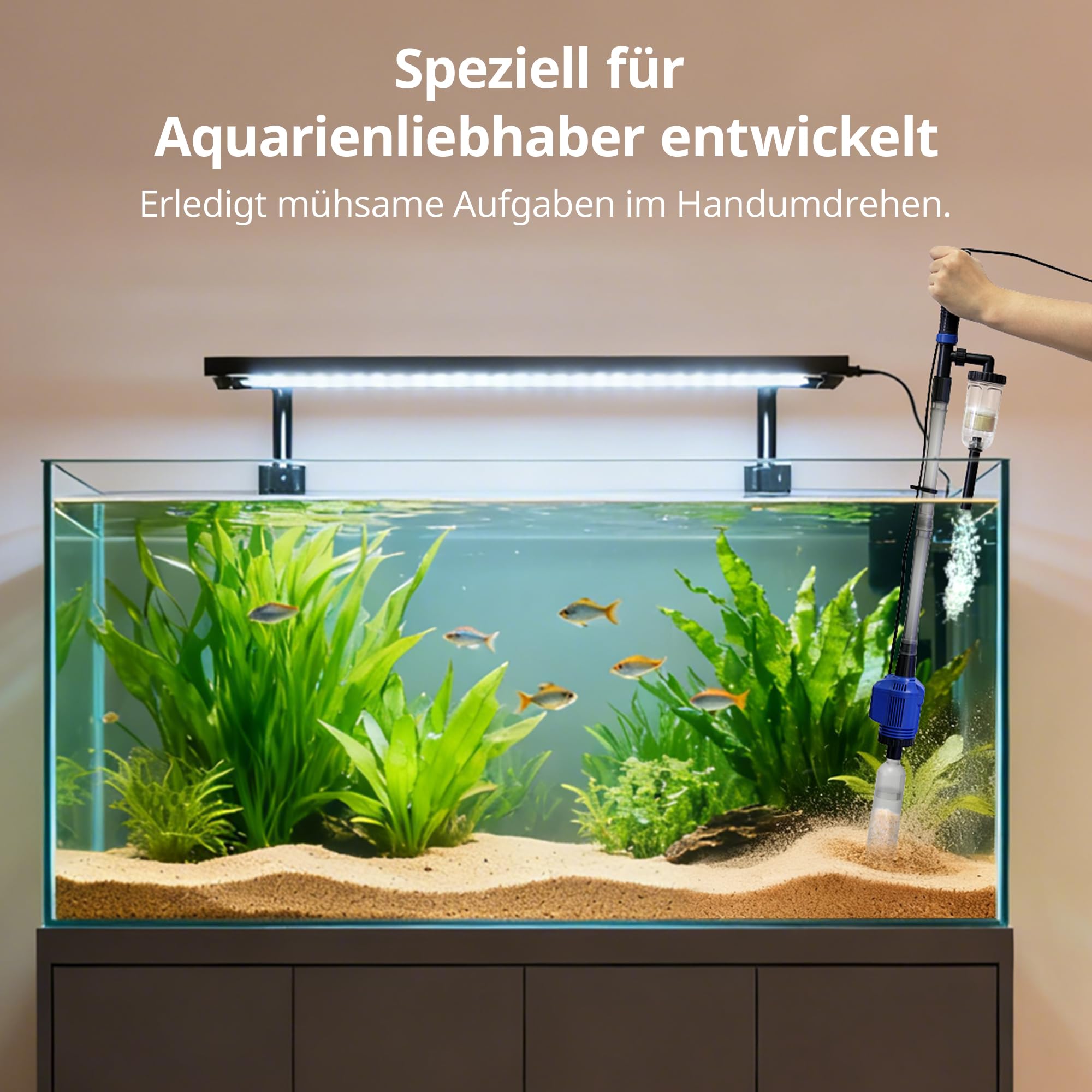 NICREW 3-in-1 Mulmsauger Elektrisch, Aquarium Reiniger für Kies und Sand mit Wasserwechsel, Zubehör für Mittelgroße und Große Aquarien, 16 W, 800 L/H