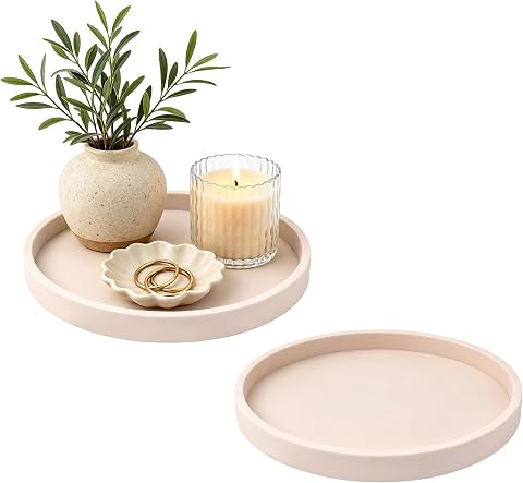 Dekoratives Tablett 2 Stück, 23 cm Wohnzimmer Deko Tablett Rund Tisch-Tablett Silikon-Wohnaccessoire, Kosmetiktablett & Schmuckaufbewahrung, geeignet für Wohnzimmer, Schlafzimmer, Badezimmer