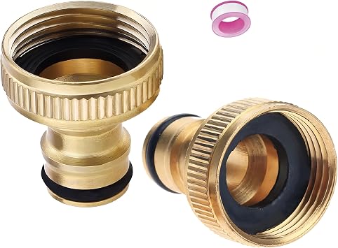 2 Pack Garden Hose Tap Connector - 3/4 inch Brass Female Threaded Tap Connector, Threaded Faucet Adapte for Outside Water Pipe with Attachment