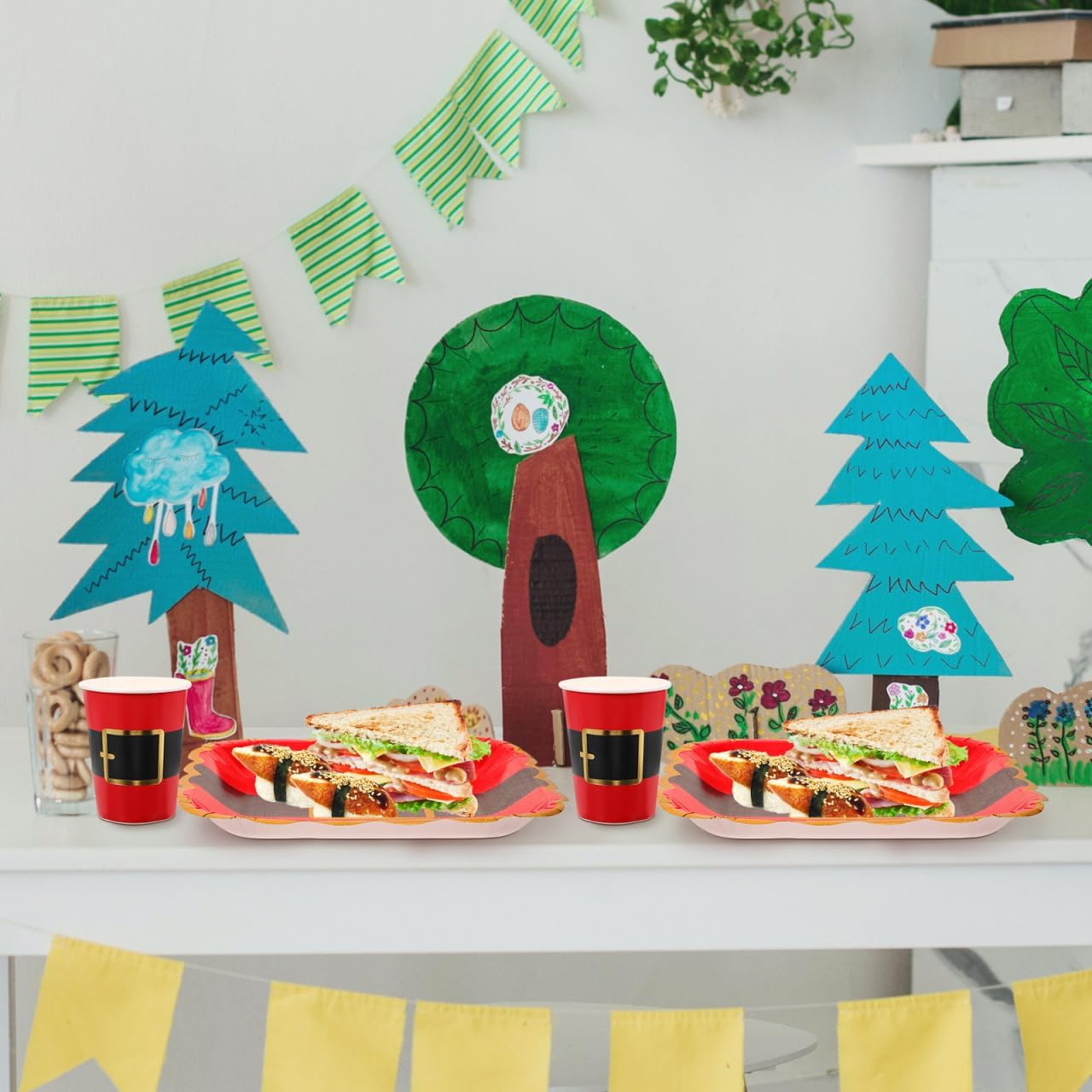 32 Pcs Christmas Party Supplies Paper Plates and Cups: Santa Claus Suit Disposable Party Set Table Decorations Christmas Disposable Dinnerware Set for Xmas Holiday Supplies
