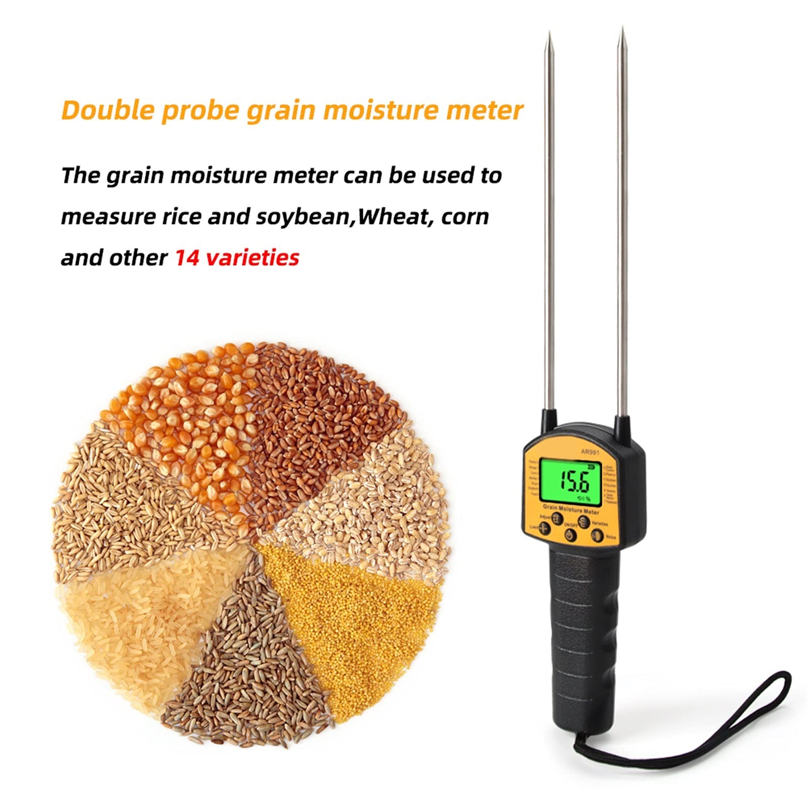 Moisture Meter, Miernik wilgotności ziarna higrometr cyfrowy higrometr dla 14 rodzajów upraw kukurydzy pszenicy ryżowej fasoli mąki pszenicy