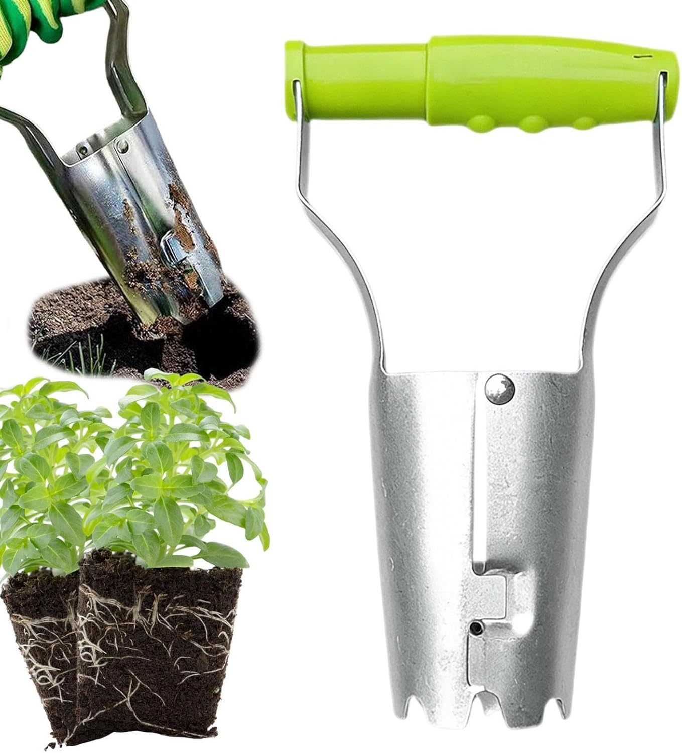 Ergonomic Bulb Planter, Depth Marker Transplanter Tool, 9.06x2.36x5.12 Inches Hole Digger with Planting Feature, Garden Steel Tool, Soil Digging with Precise, Outdoor Gardening for Yard Farm