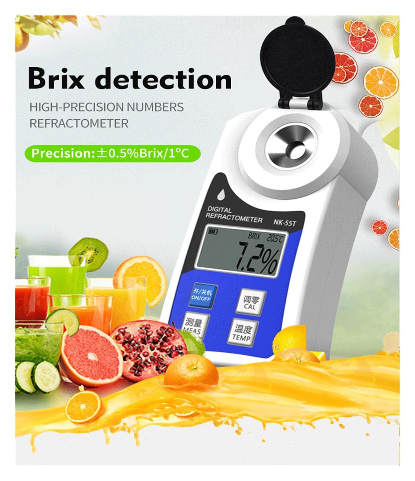 EDEDE Brix Refraktometer, Auto 55% Digital Refraktometer Zucker Meter Tester Hydrometer for Trauben Fruchtsaft Concent Refraktometer for Weinherstellung