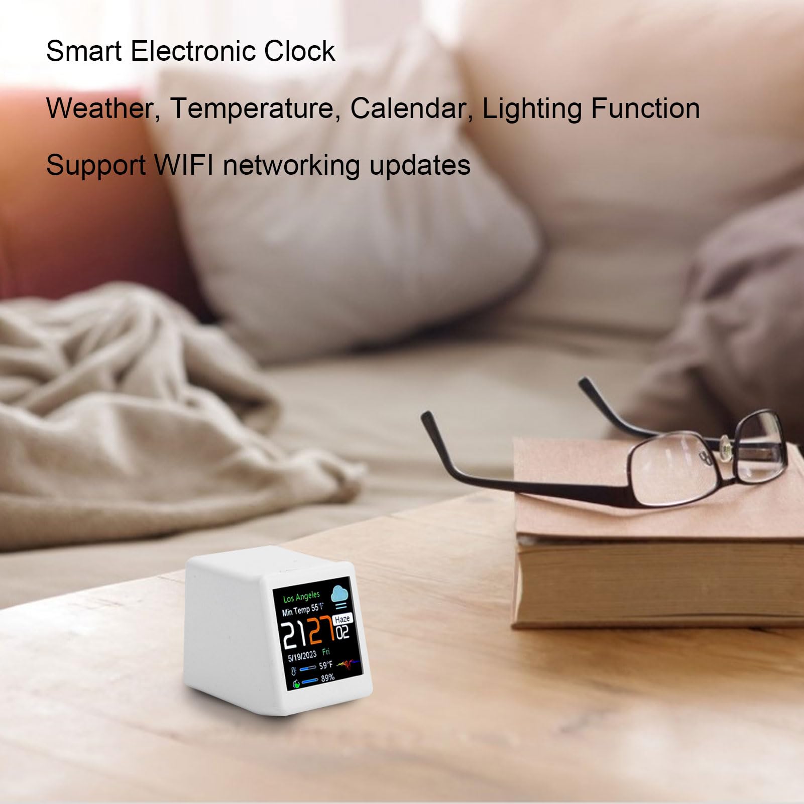 Sxhlseller WiFi Digital Clock With LCD Display - Shows Crypto, Weather,  Calendar, Temp, Desk Decor