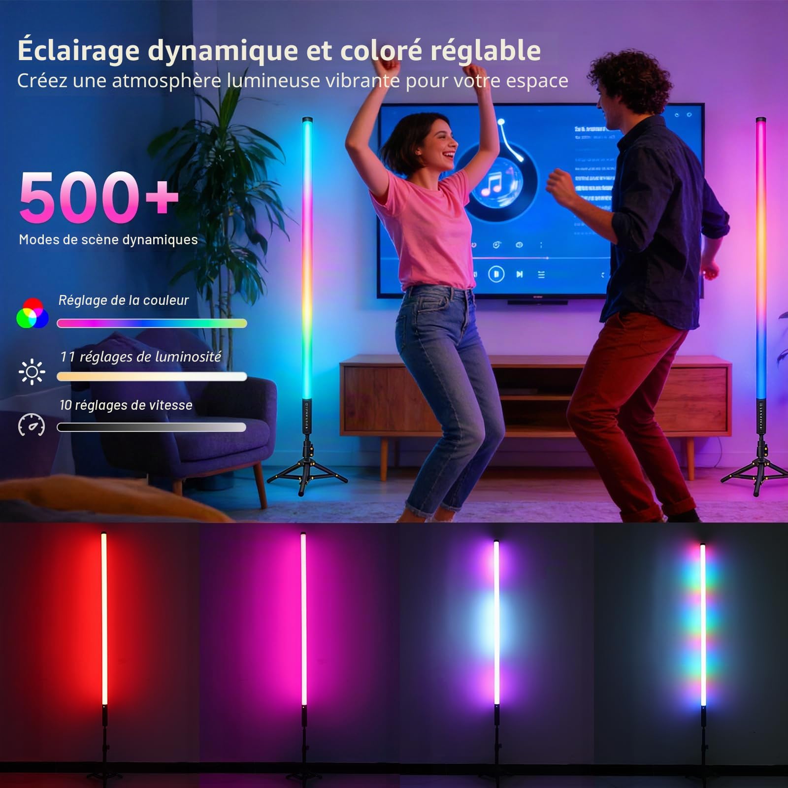 2 Lampe vidéo LED Portable, 120cm bâton Lumineux de Photographie LUXCEO Mood1Pro,2.4G intensité réglable et Mode Musique, 5000 mAh intégrée, Lampe Photo RVB pour Youtube, TikTok, Jeu en Streaming
