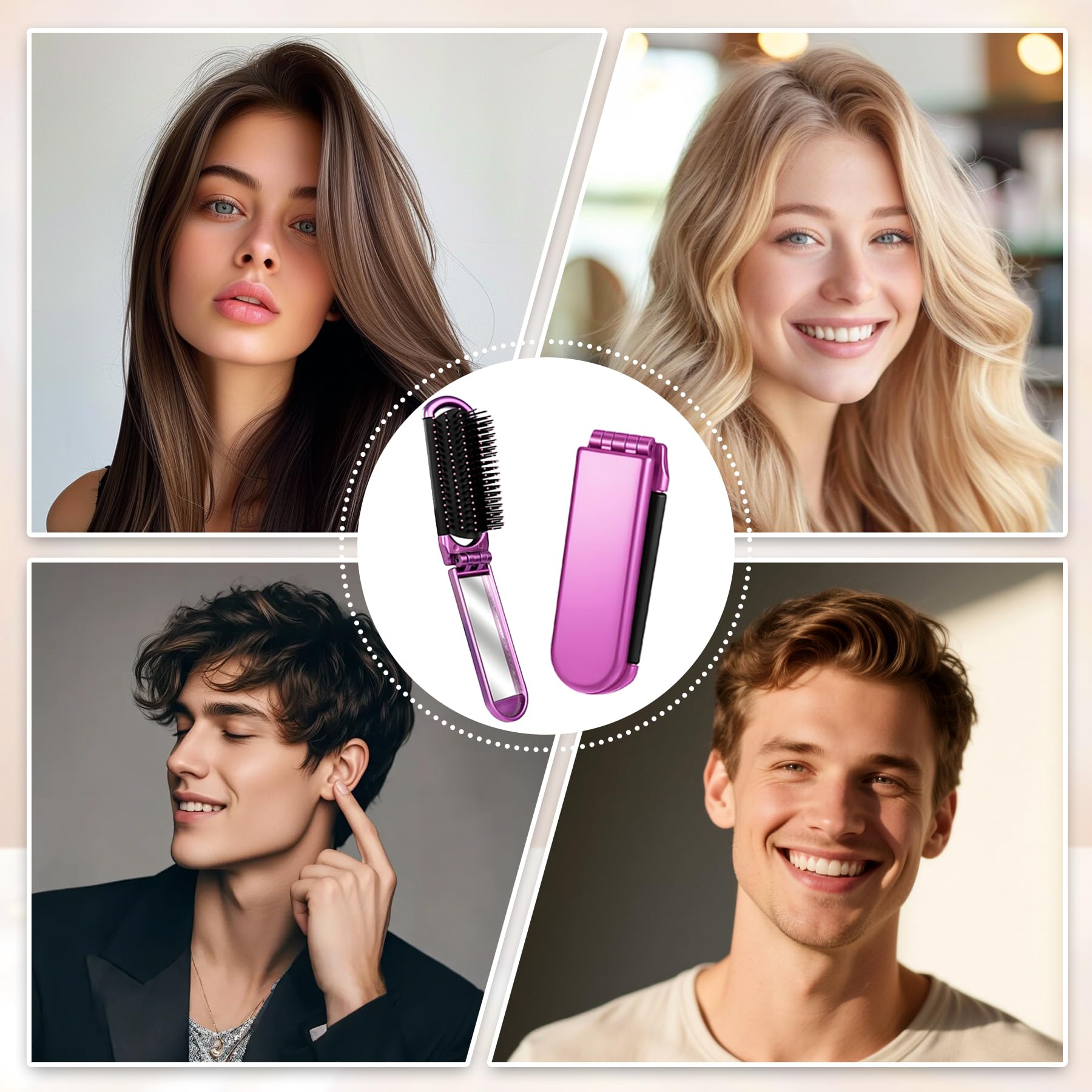 YPYMOD Spazzola per Capelli da Viaggio con Mini Specchio, Pieghevoli Spazzola Pettine per Massaggi Strumenti compatti per Lo Styling dei Capelli per Palestra, Viaggi, Borsa, Nuoto(Viola)