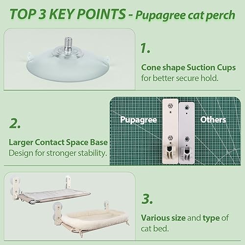 Miniatura 3 de Pupagree Percha plegable para ventana de gato de 24 pulgadas para gatos grandes, hamaca inalámbrica para gatos con 4 ventosas, hamaca de ventana con