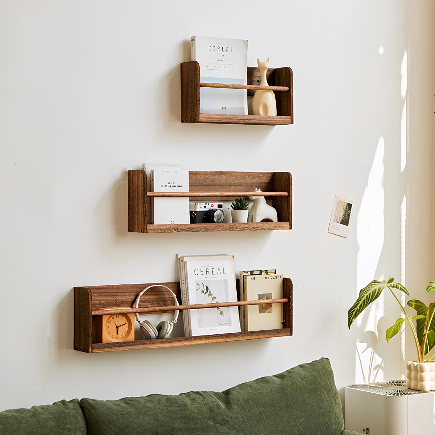 Baldas Pared Funcionales - Estantes Flotantes para Libros - Estanteria Pared para Discos Vinilos - Usando El Proceso De Carbonización, para Libros, Álbum De Fotos, Decoración(60 * 10 * 20cm)
