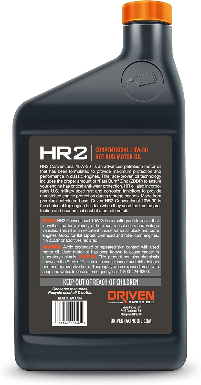 Driven Racing Oil Lunati DRV02006 10W-30 Driven HR-2 High Zinc Hot Rod Oil for Flat Tappet Camshaft, 1 Quart