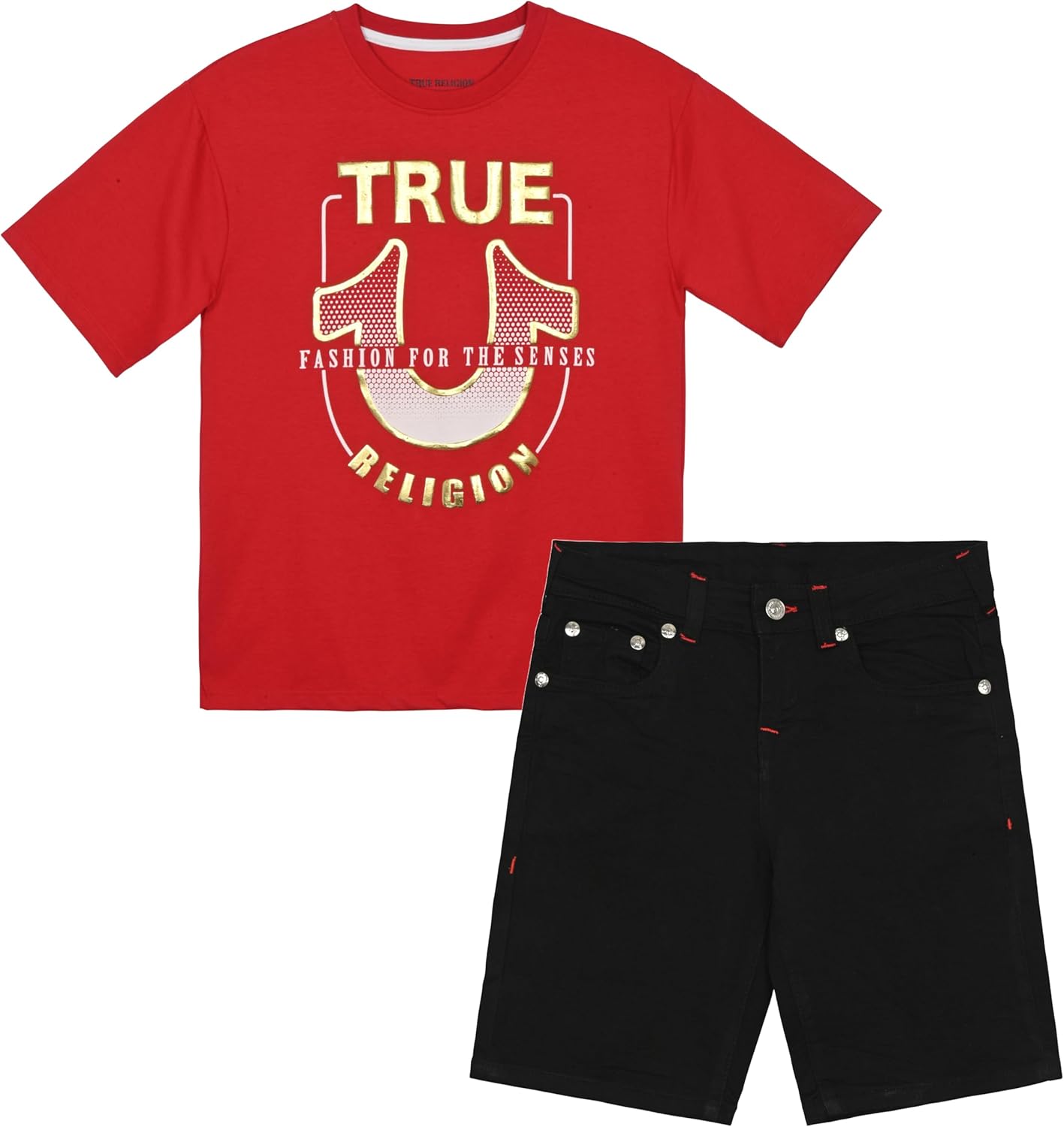 True Religion Boys Short Sets for Kids | Boys Jean Shorts and Tee Shirt Clothing Set