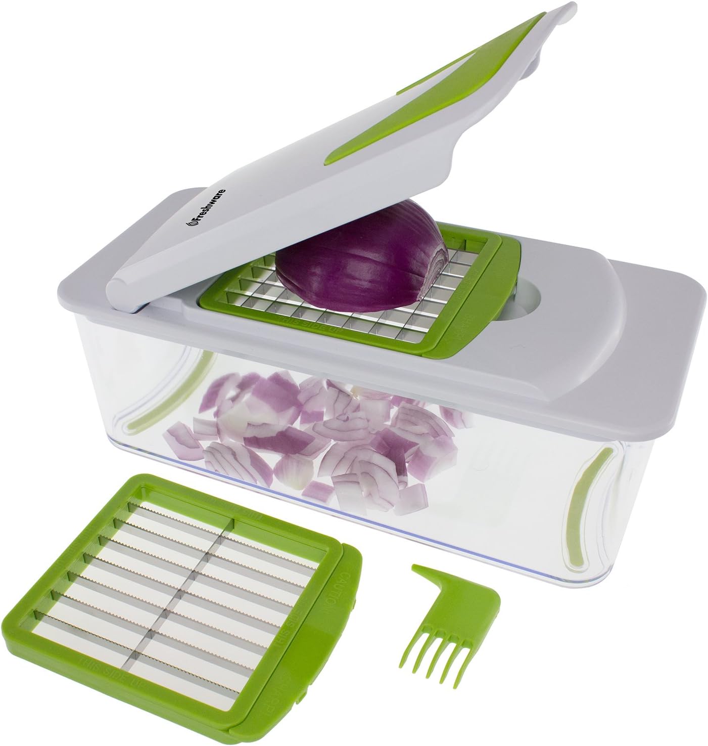Freshware 7-in-1 Onion Chopper, Vegetable Slicer, Fruit and Cheese Cutter Container with Storage Lid and Mandoline