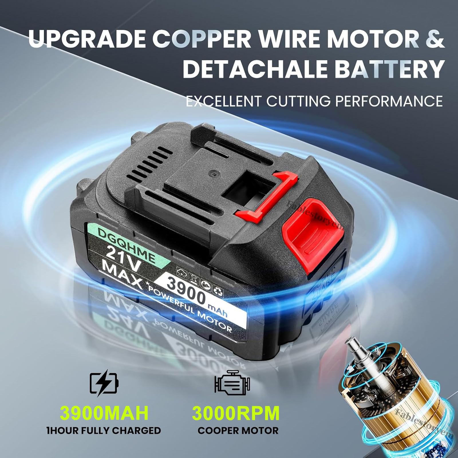 Cortasetos eléctrico inalámbrico de 21 V, Capacidad de Corte de 20 Pulgadas, Cuchillas de Doble acción, batería de Litio de 3900 mAh para el Mantenimiento del césped y el jardín.