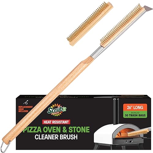 SCRUBIT 26" Pizza Oven Brush with Scraper, Heat Resistant -