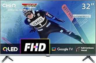 CHiQ CHIQ TV L32QM8G 32 Inch QLED TV, FHD, HDR, Frameless Metal Design, Google TV, Chromecast, Google Assistant, Quad-Core CPU, WiFi, Dolby Audio, DBX-tv, Triple Tuner (DVB-S2/T2/C)